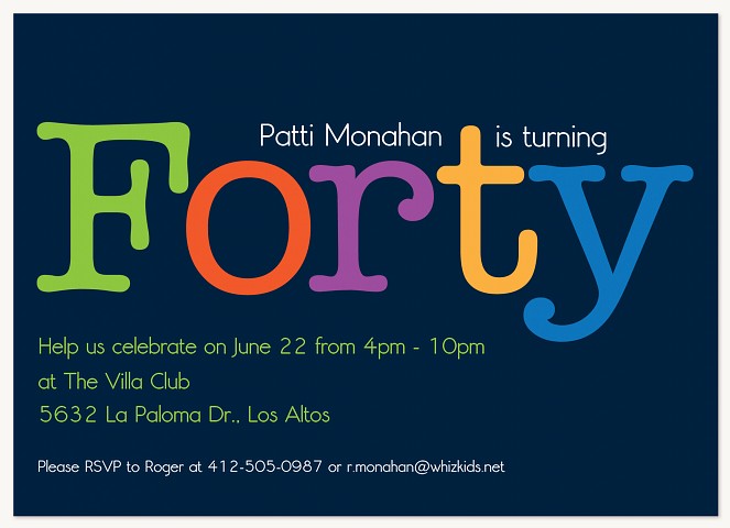 40 Colors Adult Birthday Party Invitations