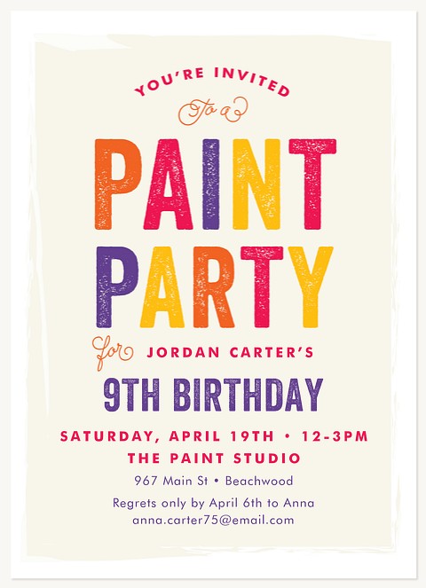 Let's Paint Kids Birthday Invitations