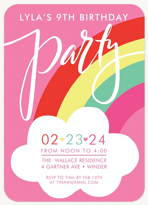 Rainbow Cloud Girl Birthday Party Invitations