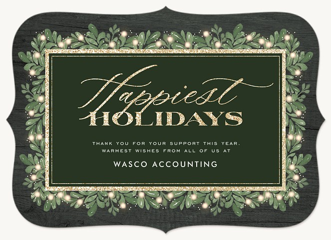 Glittery Boxwood Business Holiday Cards