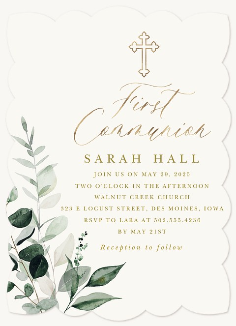  Evergreen Watercolor First Communion Invitations