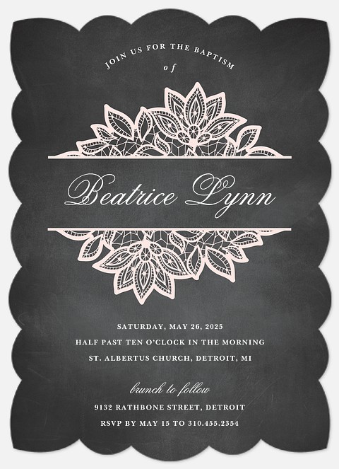 Chalkboard Lace Baptism Christening Invitations