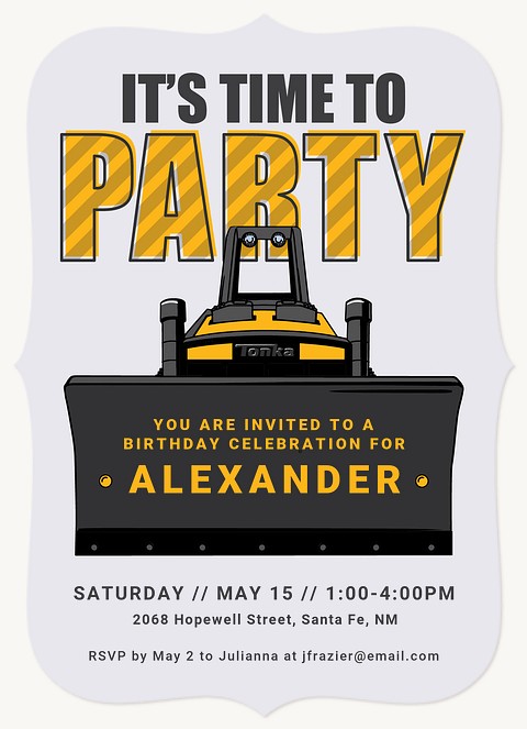 Tonka Party Dozer Kids Birthday Invitations