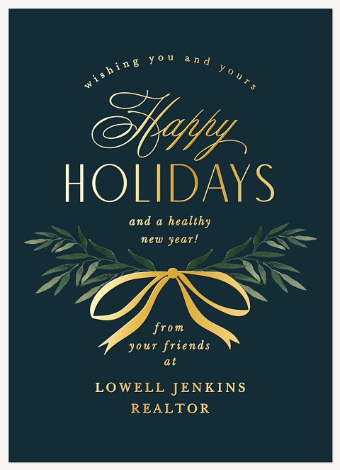 Elegant Gold Bow Business Holiday Cards