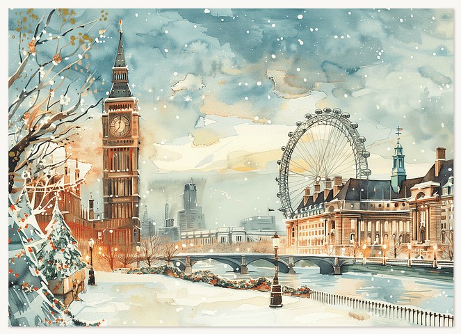 London Watercolor Business Holiday Cards