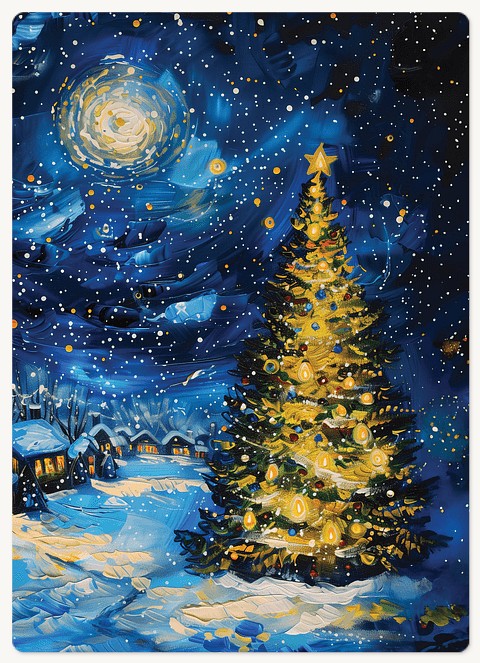 Starry Night Tree Holiday & Christmas Magnet Cards