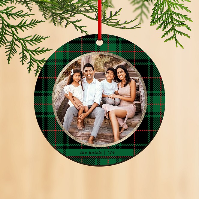 Plaid Circle Personalized Ornaments