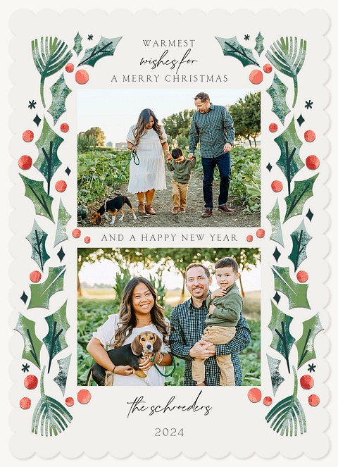 Textured Foliage Personalized Holiday Cards