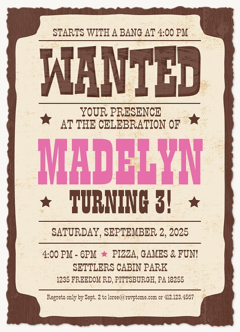 Western Poster Kids Birthday Invitations