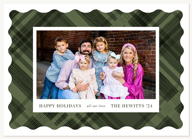 Scalloped Plaid Personalized Holiday Cards