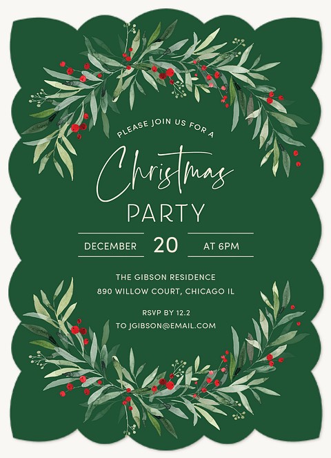 Watercolor Boughs Holiday Party Invitations