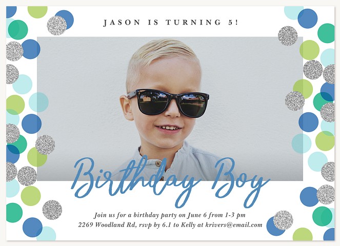 Confetti Boy Kids Birthday Invitations