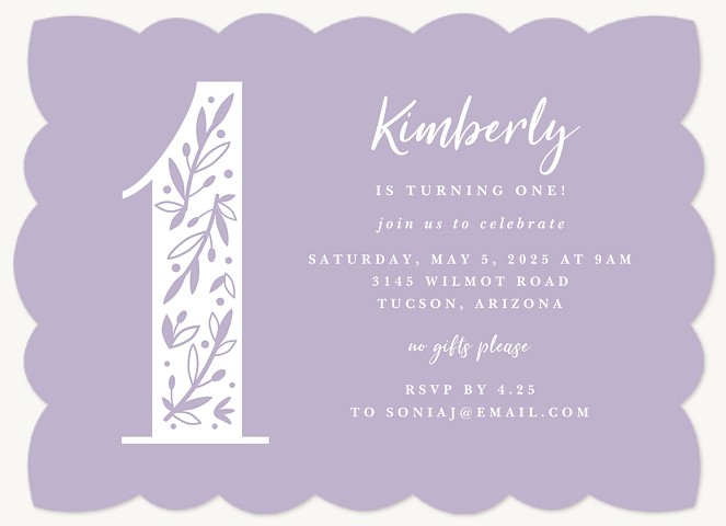 Floral Filigree First Birthday Invitations