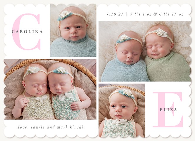 Twin Monogram Twin Birth Announcements