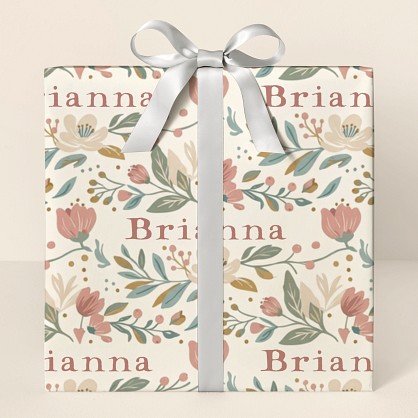 Personalized Botanical Floral Stripe Wrapping Paper