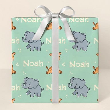 Personalized Safari Baby Animals Wrapping Paper