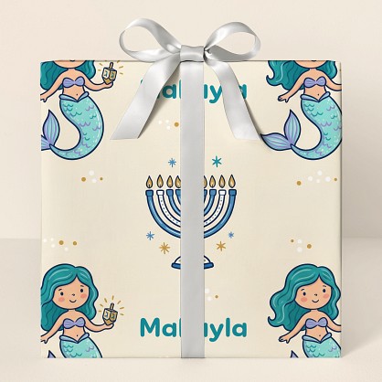 Personalized Hanukkah Mermaid Kids Wrapping Paper