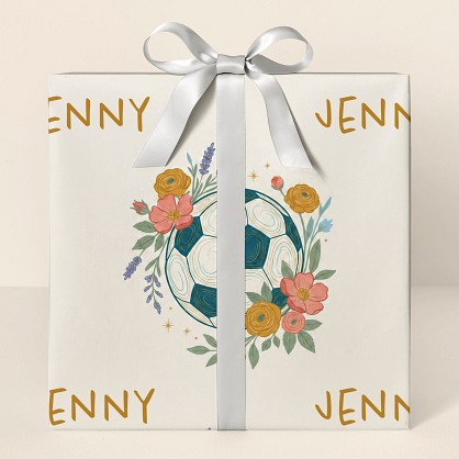 Personalized Soccer Floral Birthday Wrapping Paper