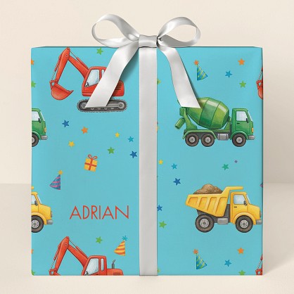 Personalized Construction Trucks Birthday Wrapping Paper