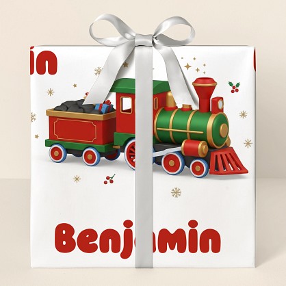 Personalized Christmas Train Adventure Wrapping Paper