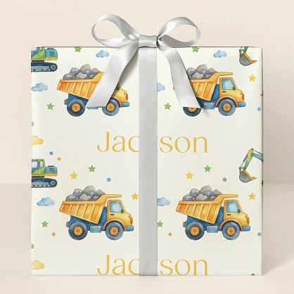 Personalized Construction Trucks Congratulations Wrapping Paper