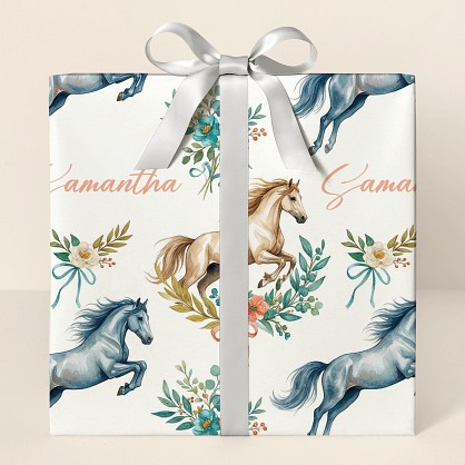 Personalized Watercolor Horses Congratulations Wrapping Paper