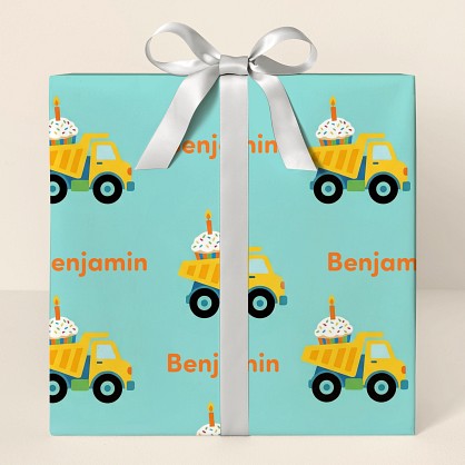 Personalized Birthday Dump Truck Cupcake Wrapping Paper