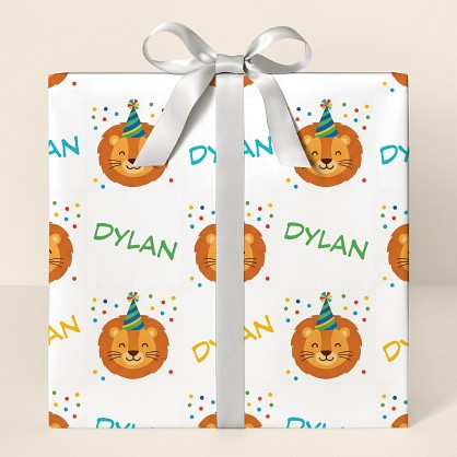Personalized Safari Lion Birthday Celebration Wrapping Paper