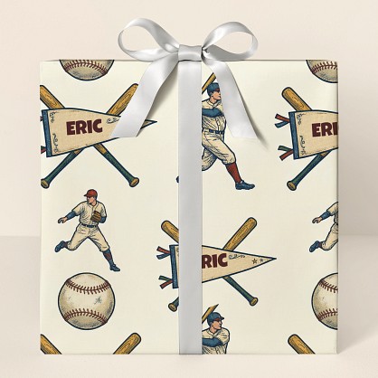 Personalized Vintage Baseball Birthday Wrapping Paper