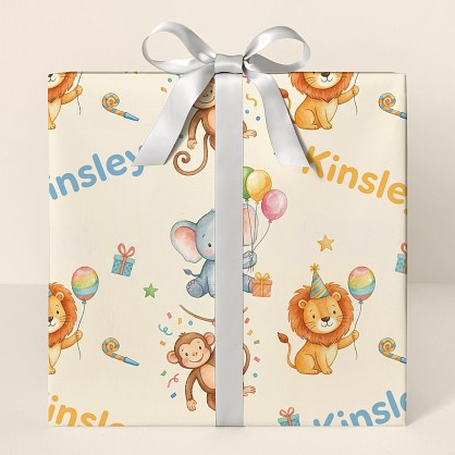 Personalized Safari Animals Birthday Party Wrapping Paper