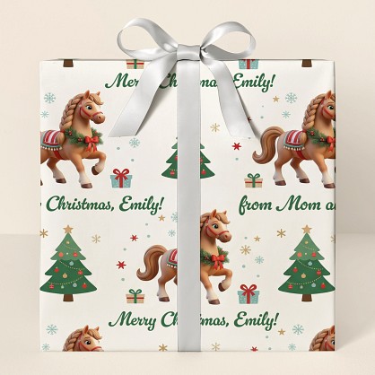Personalized Christmas Horse Pattern Wrapping Paper