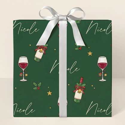 Personalized Christmas Wine Lover's Wrapping Paper