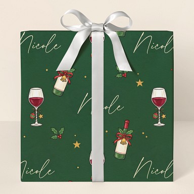 Personalized Christmas Wine Lover's Wrapping Paper