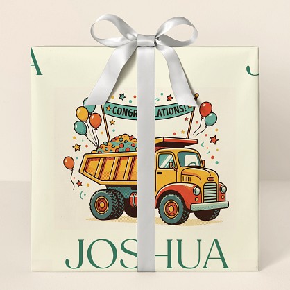 Personalized Retro Construction Truck Congratulations Wrapping Paper