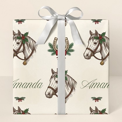 Personalized Vintage Christmas Horse Wrapping Paper