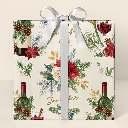 Personalized Wine & Botanicals Christmas Wrapping Paper