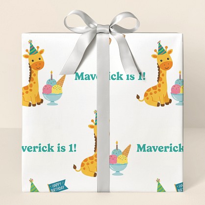 Personalized Safari Animals Birthday Ice Cream Wrapping Paper