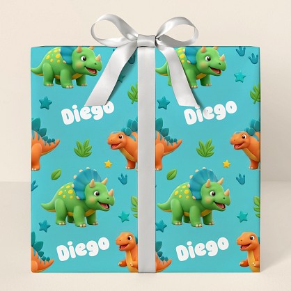 Personalized 3D Dinosaur Adventure Kids Wrapping Paper