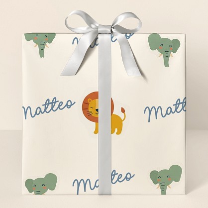 Personalized Safari Animals Kids Wrapping Paper