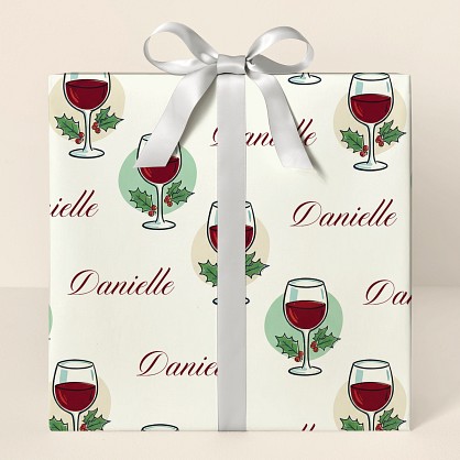 Personalized Wine & Holly Christmas Wrapping Paper