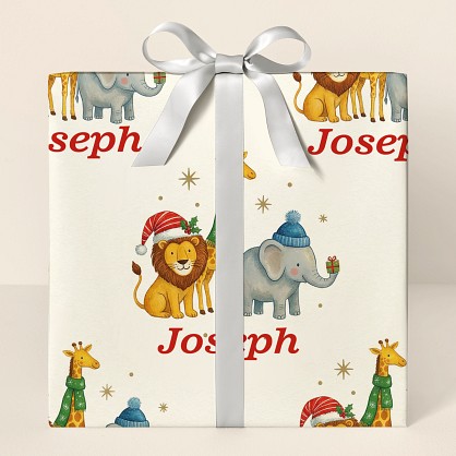 Personalized Christmas Safari Animals Vintage Wrapping Paper