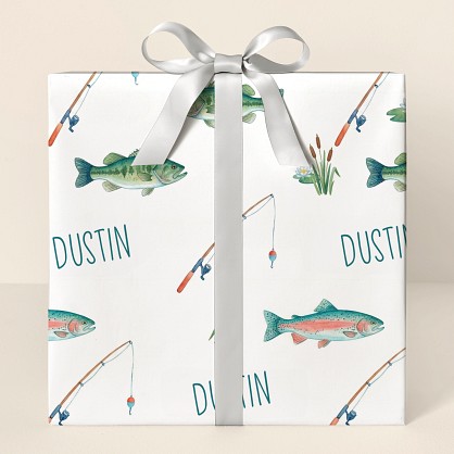 Personalized Watercolor Fishing Wrapping Paper