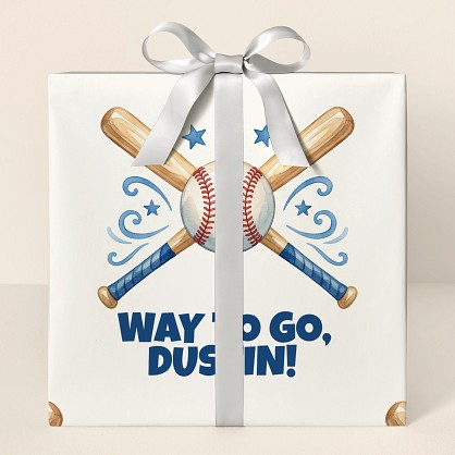 Personalized Watercolor Baseball Wrapping Paper