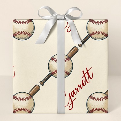 Vintage Baseball and Bat Pattern Wrapping Paper