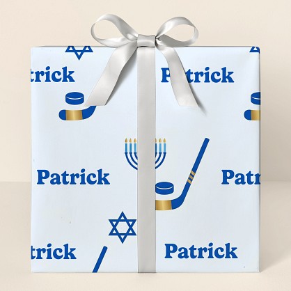 Personalized Hanukkah Hockey Pattern Wrapping Paper