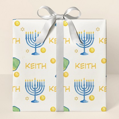 Personalized Hanukkah Pickleball Watercolor Wrapping Paper