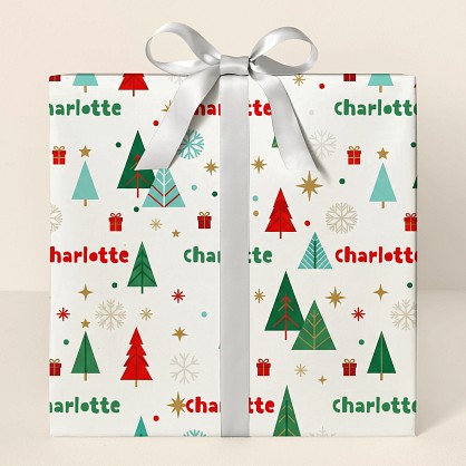 Personalized Modern Christmas Trees & Snowflakes Wrapping Paper
