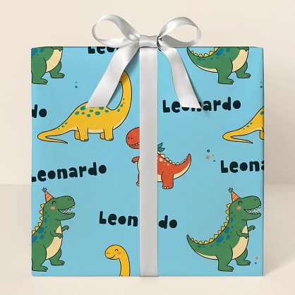 Personalized Retro Dinosaur Birthday Wrapping Paper