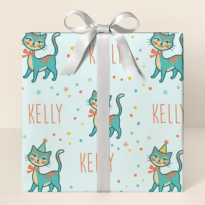 Retro Birthday Cats Personalized Wrapping Paper
