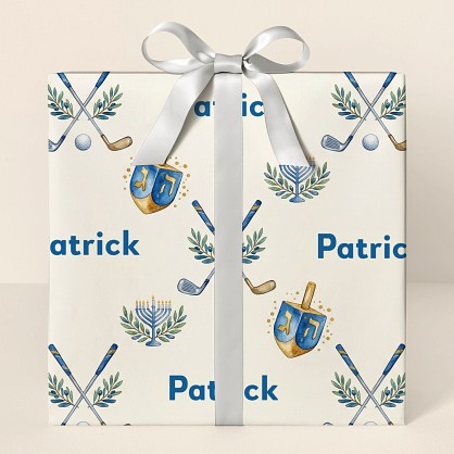 Personalized Hanukkah Golf Watercolor Wrapping Paper
